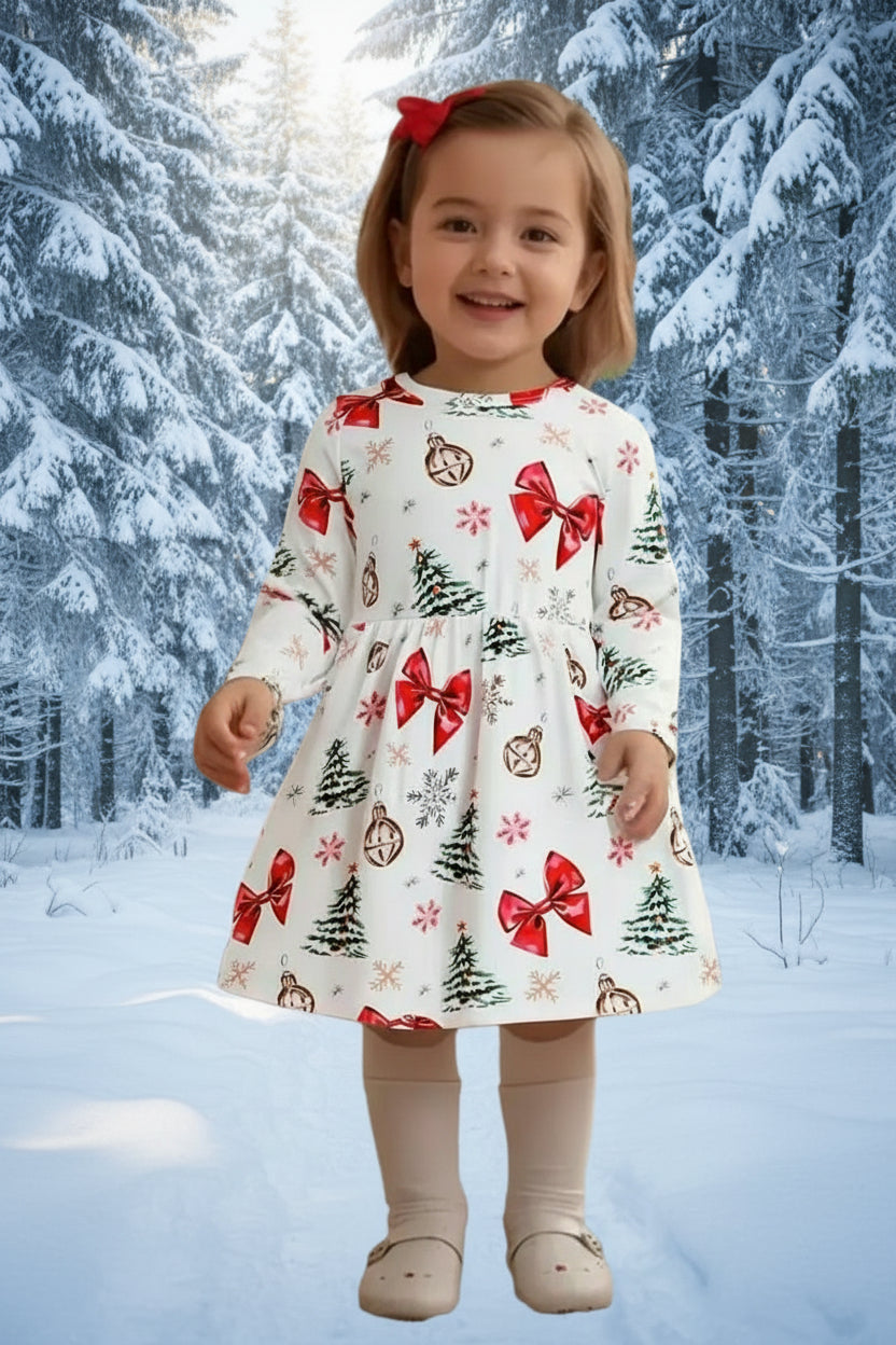Holiday Print Twirl Dress, girl's, kids, clothing, Winter, Christmas