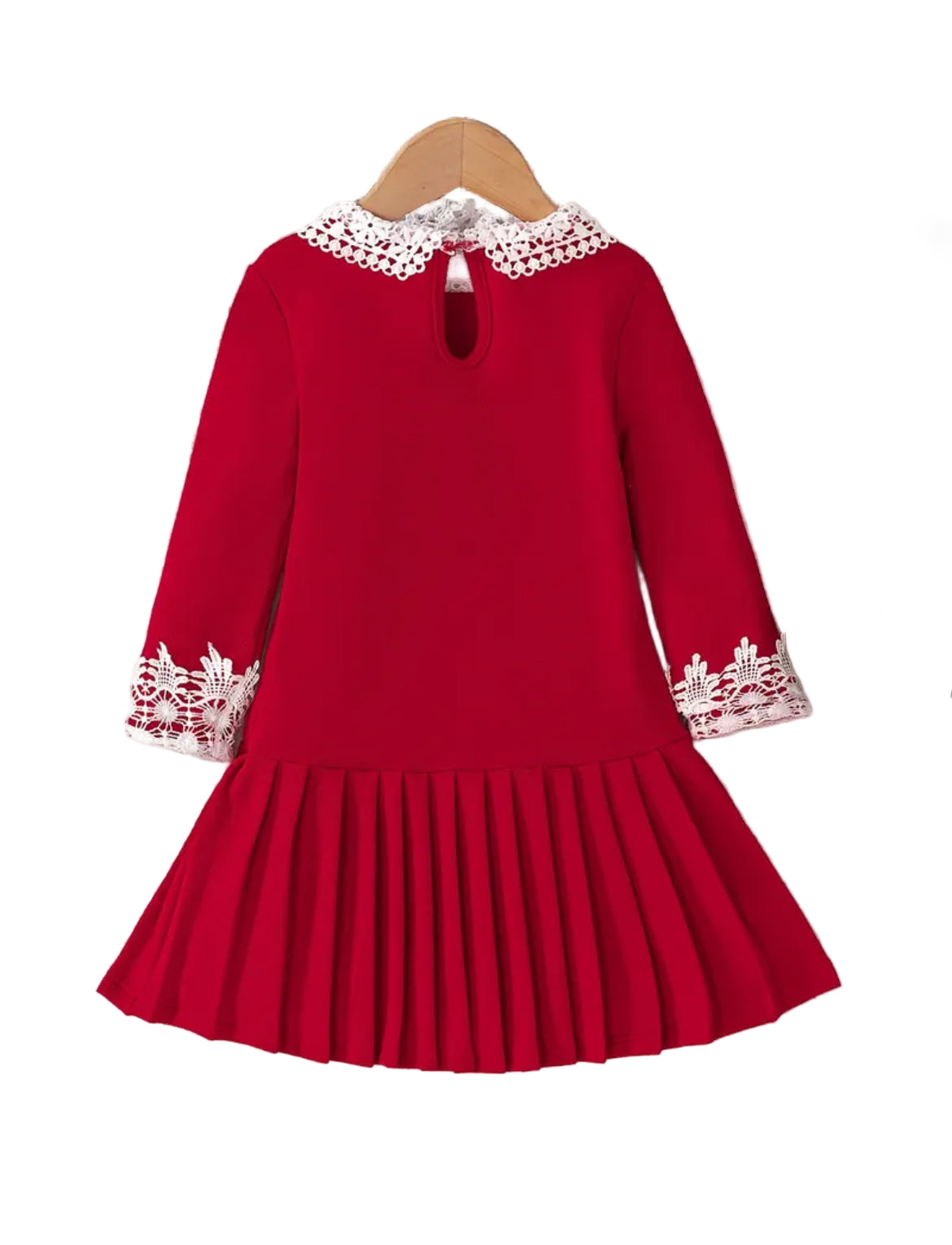 Red Pleated Long Sleeve Dress, girl, kids, holiday
