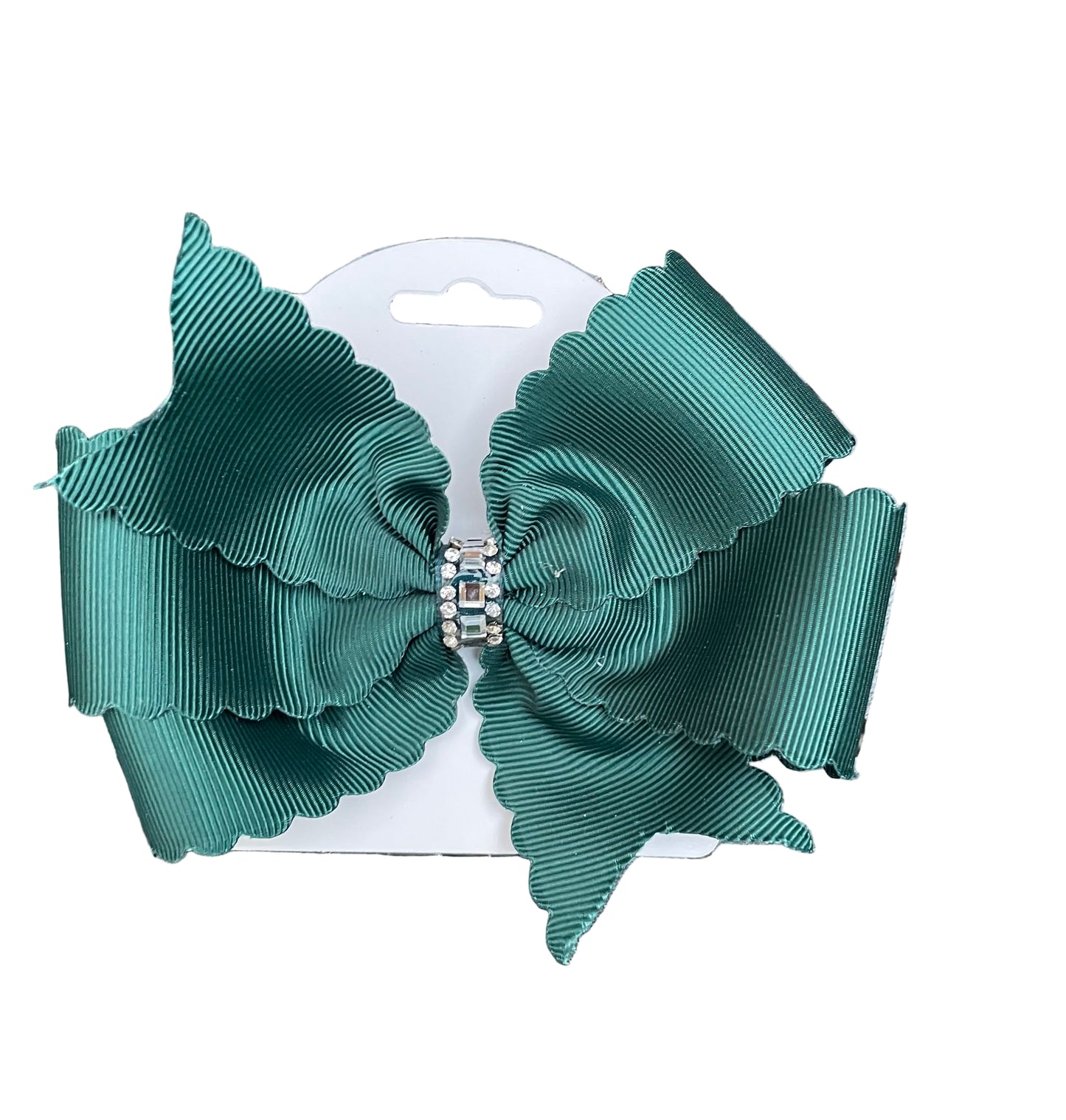 Emerald Green Scalloped Hair Bow with Rhinestone Wrap, girl, holiday, Christmas