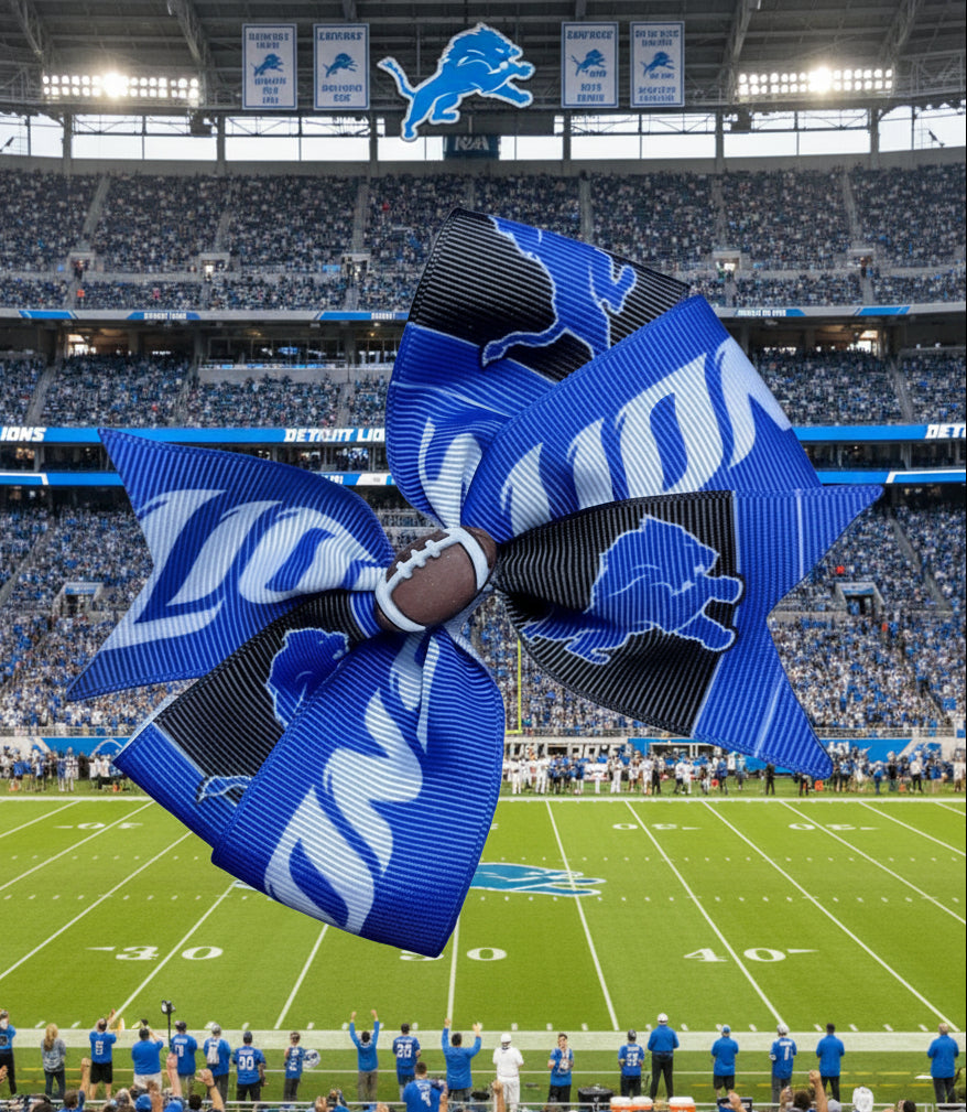 Detroit Lion's Hair Bow/Black & Blue,  football, kids, teen, adult, sports