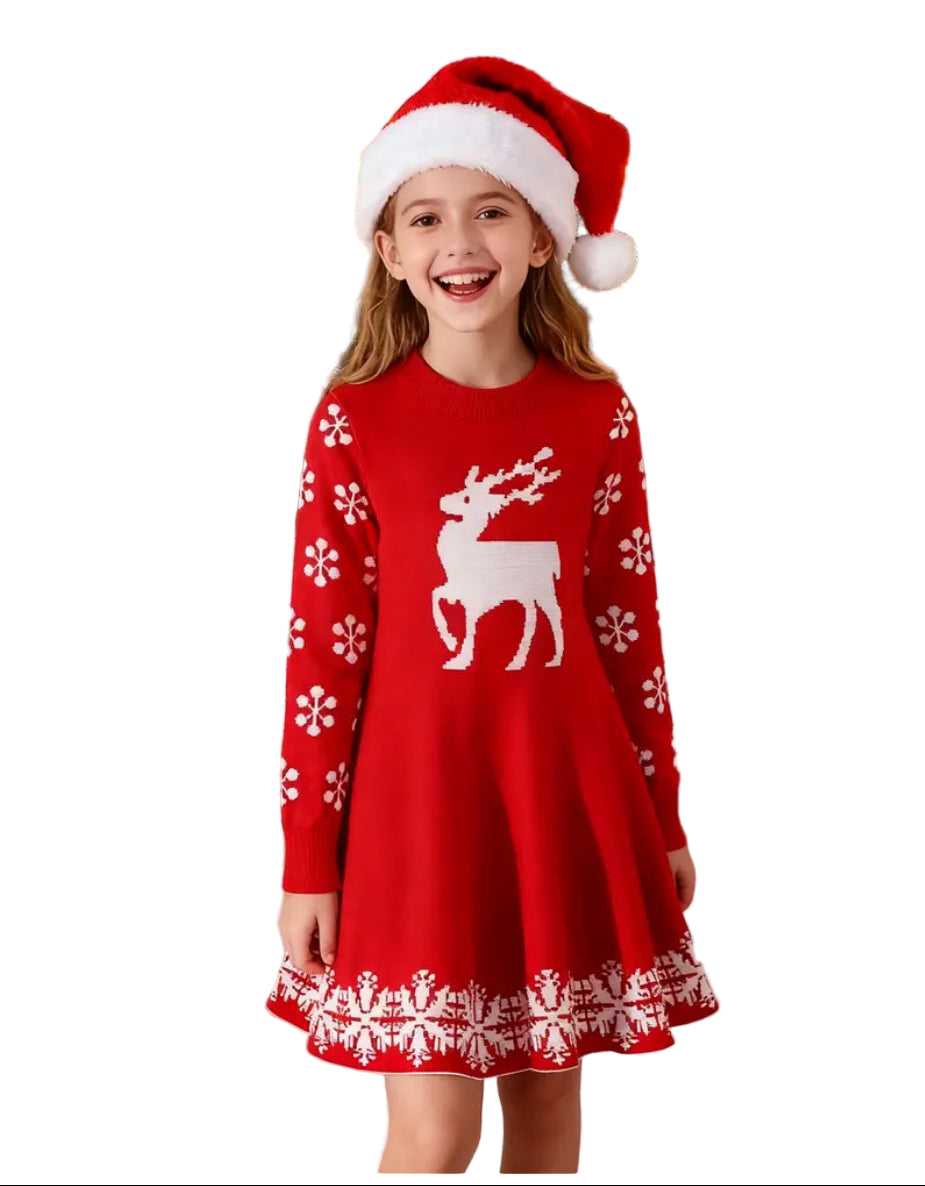 Red Snowflake Sweater Dress, girl, kids, holiday, Winter
