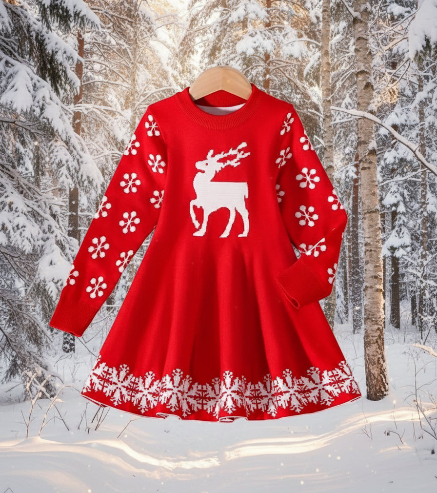 Red Snowflake Sweater Dress, girl, kids, holiday, Winter