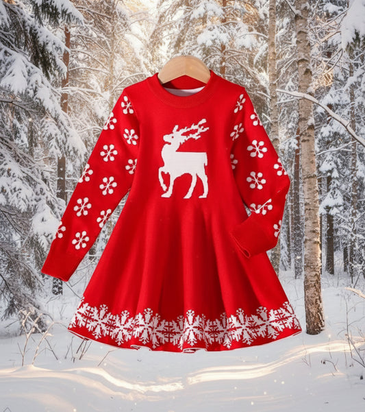 Red Snowflake Sweater Dress, girl, kids, holiday, Winter