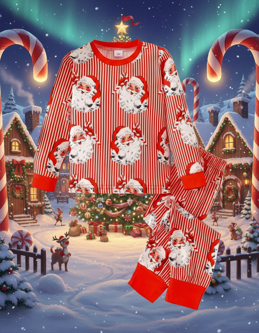 Santa Striped Pajamas, unisex, Winter, Milk Silk, kids