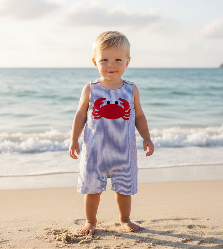 Crab Striped Romper, infant, clothing, boy, embroidered, kids