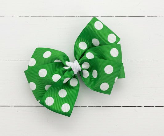 Green Polka Dot Hair Bow, girl, holiday, St. Patrick's Day