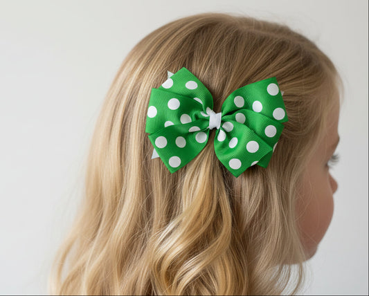 Green Polka Dot Hair Bow, girl, holiday, Spring