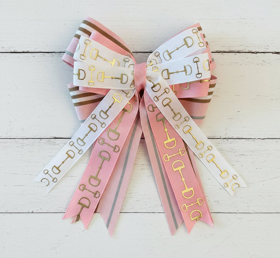Equestrian Pink & Tan Hair Bow & Belt, Adjustable, gift, horse show, girl, teen, women