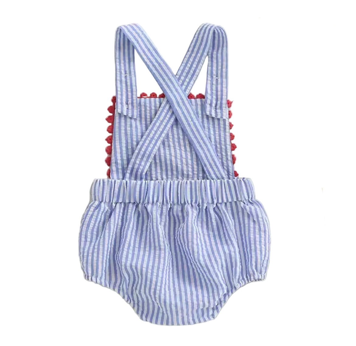 Blue Pinstripe Embroidered Lobster Bubble Romper, boy, girl