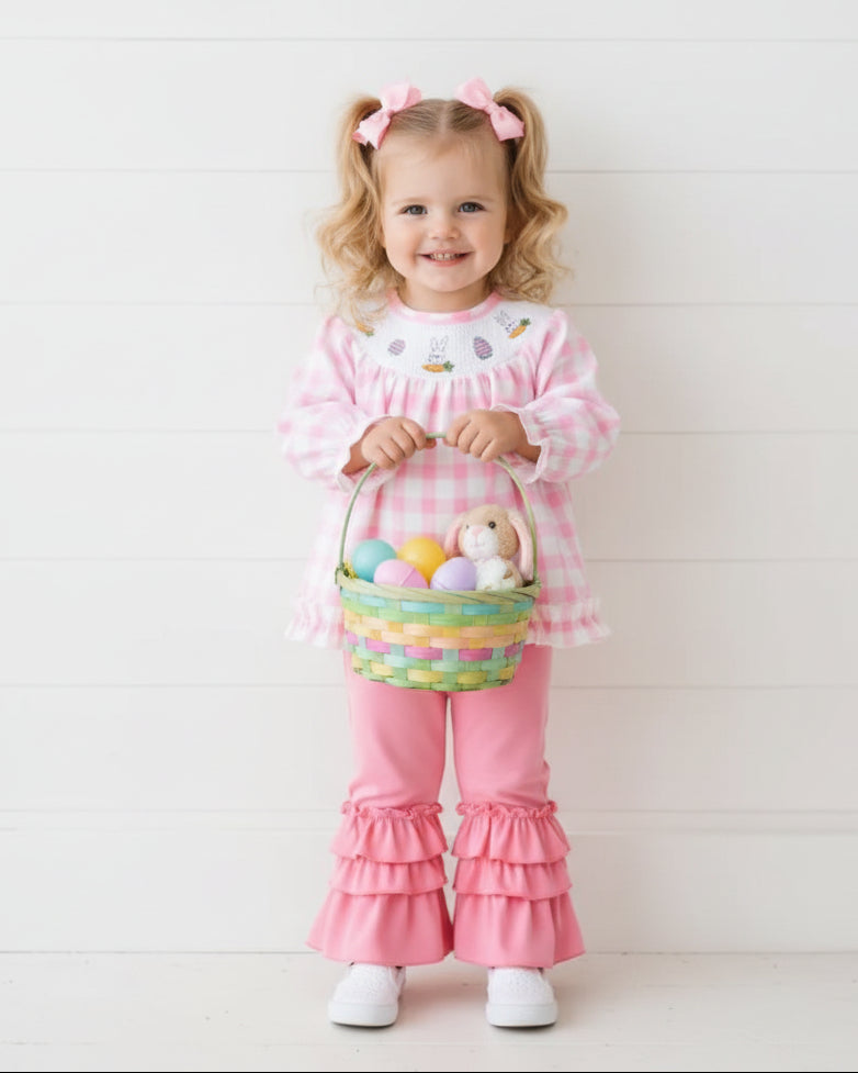 Pink Gingham Ruffle Easter Outfit, girl, kids, set, Spring
