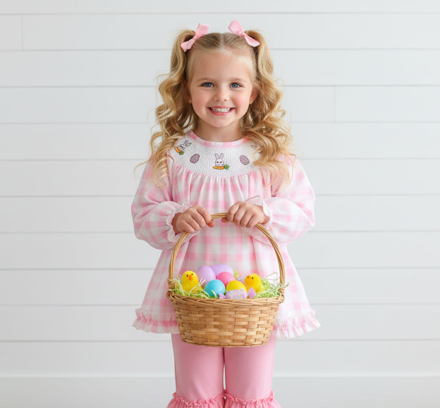 Pink Gingham Ruffle Easter Outfit, girl, kids, set, Spring