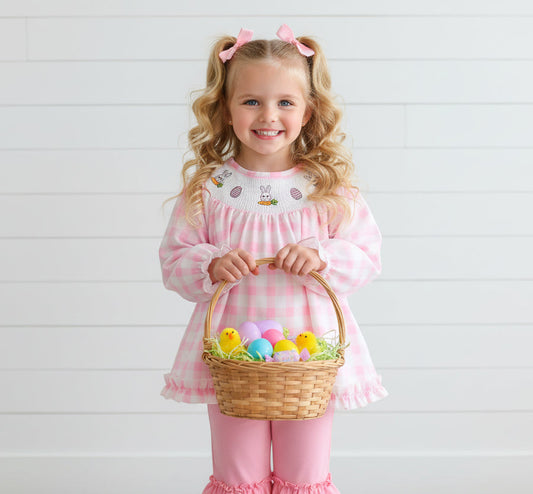 Pink Gingham Ruffle Easter Outfit, girl, kids, set, Spring