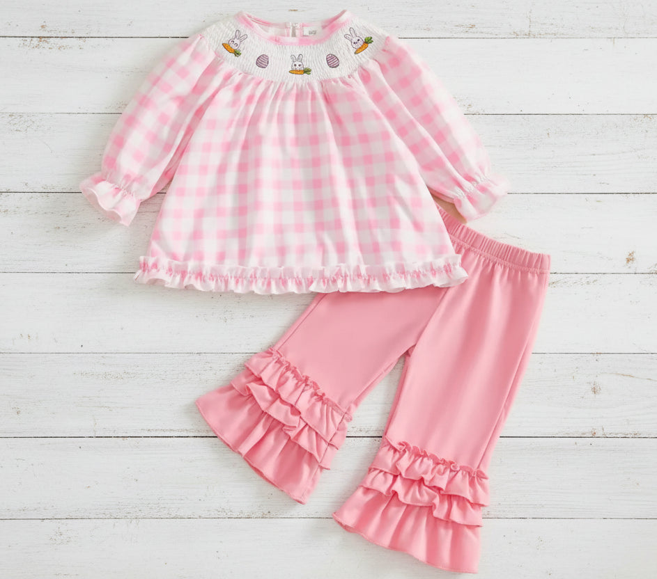 Pink Gingham Ruffle Easter Outfit, girl, kids, set, Spring