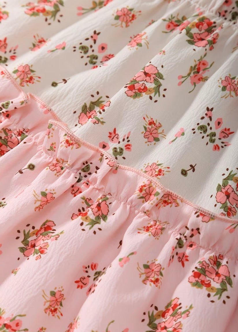 Cream & Pink Cottage Rose Layered Dress, girl, kids, Spring