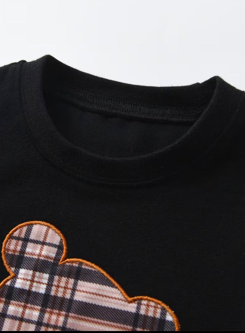 Black Tartan Plaid Bear Short Set, Spring/Summer Outfit, kids, clothing