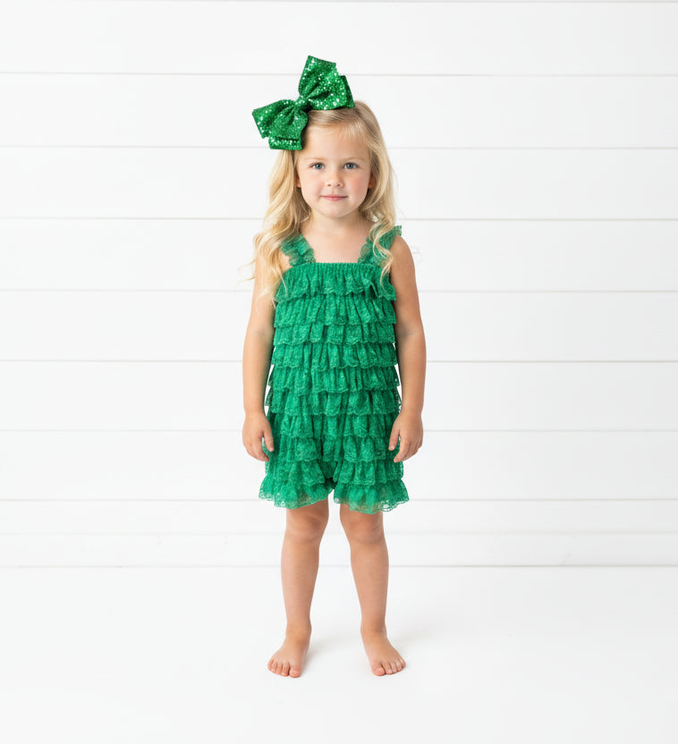 Green Lace Ruffle Romper, girl, toddler, Spring