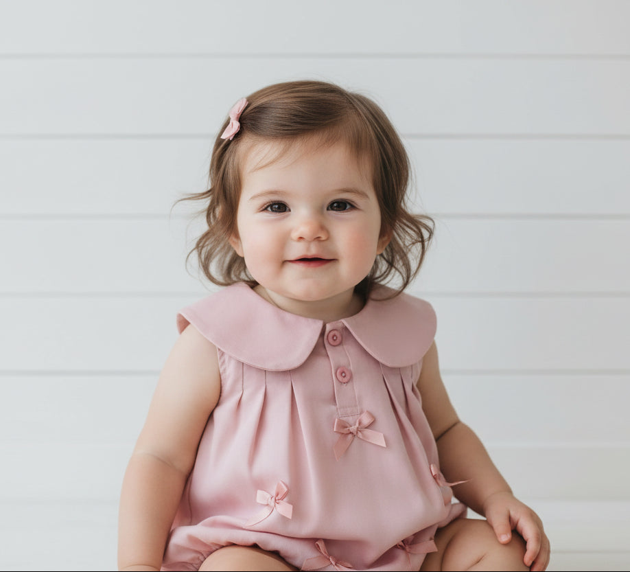Pink Bow Romper, Sailor Collar, Infant, baby, girl