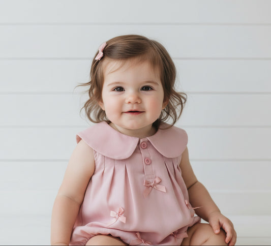 Pink Bow Romper, Sailor Collar, Infant, baby, girl