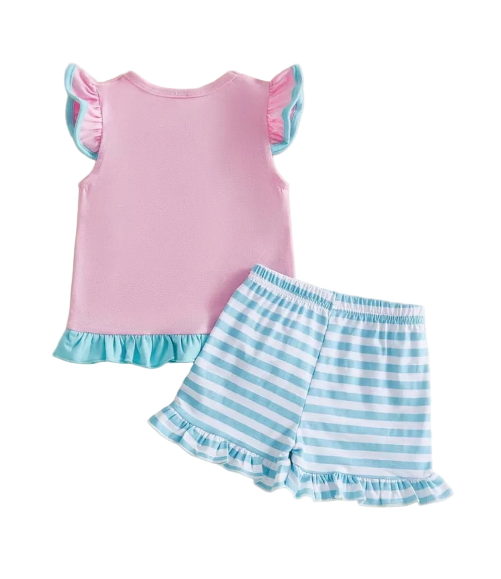 Pink & Blue Striped Whale Short Set, girls, Spring, Summer / COMING SOON