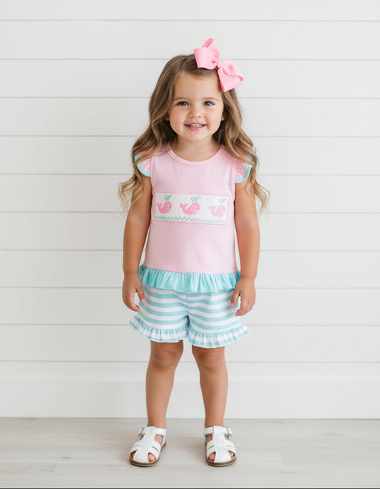 Pink & Blue Striped Whale Short Set, girls, Spring, Summer / COMING SOON
