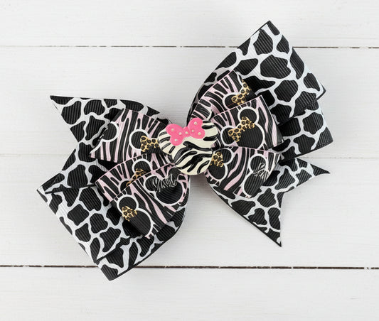 Safari Minnie Hair Bow, clip, girl, Disney, mouse, animal