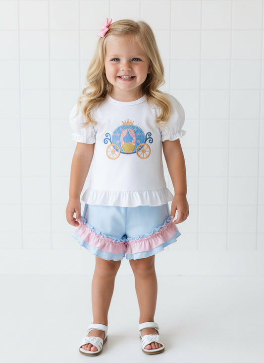 Blue & Pink Princess Carriage Short Set, girls, Spring, Summer / COMING SOON
