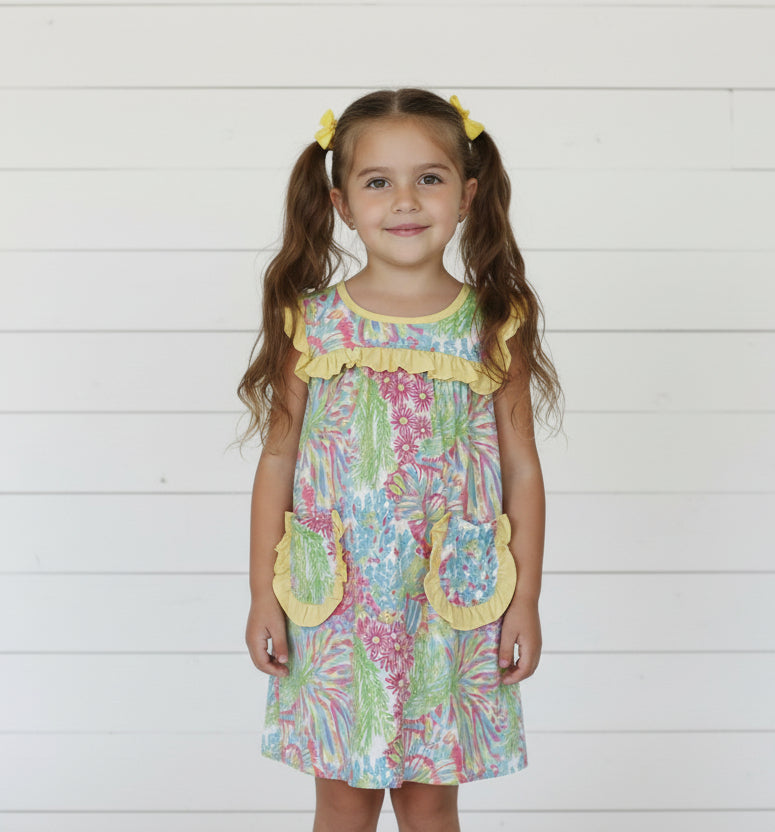 Yellow Coral Ruffle Dress, girl's, Spring, Summer