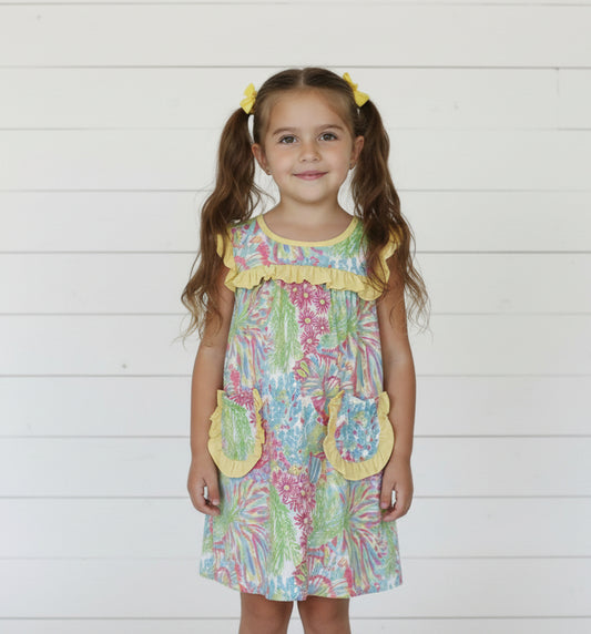 Yellow Coral Ruffle Dress, girl's, Spring, Summer