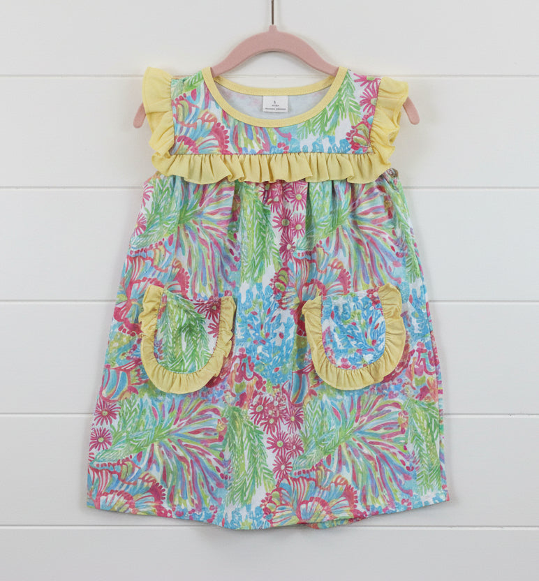 Yellow Coral Ruffle Dress, girl's, Spring, Summer