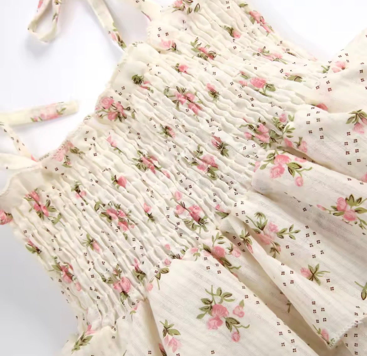 Cream Shabby Skirted Floral Romper, Bodysuit, dress, infant, baby, girl