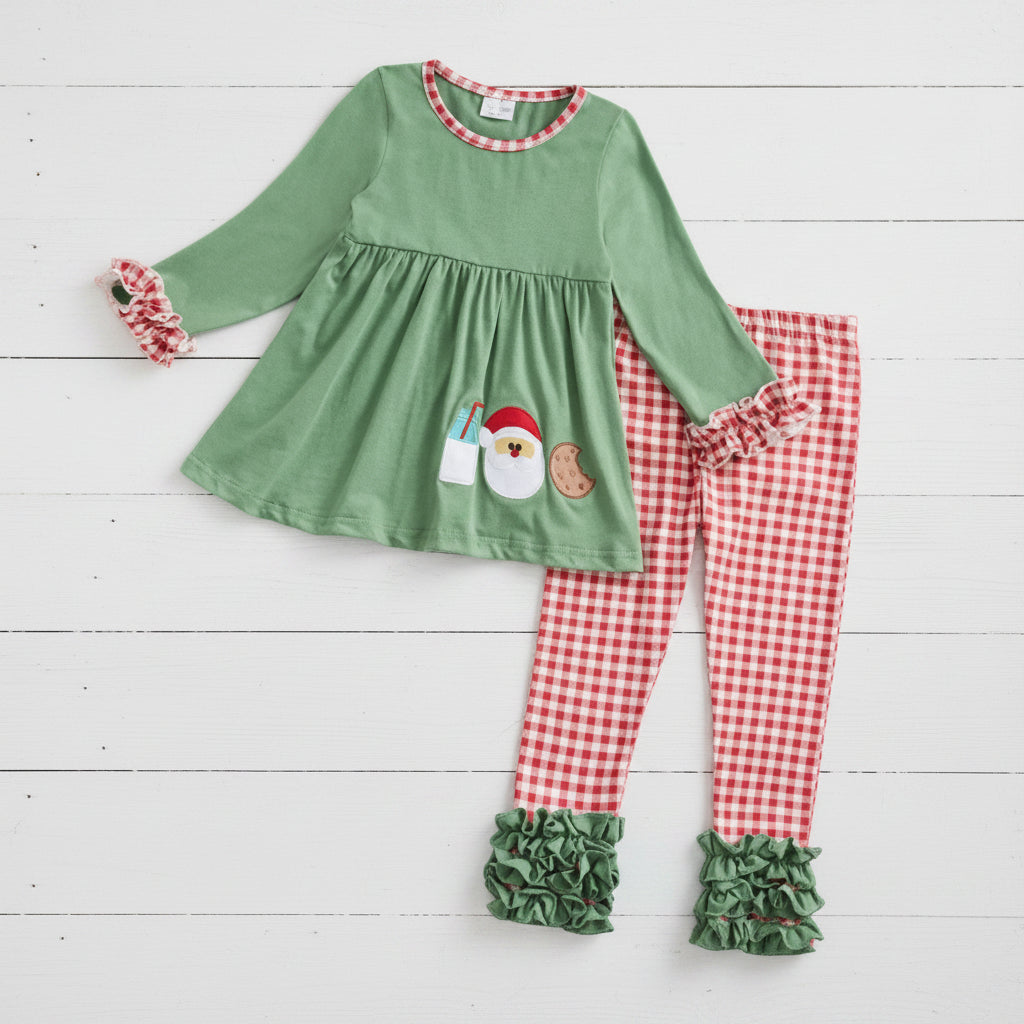 Cookies w/Santa Boutique Ruffle Outfit, Set, Girls, holiday, Christmas / SALE
