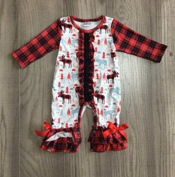 Buffalo Plaid Elk Romper, Baby, Infant, Winter, holiday