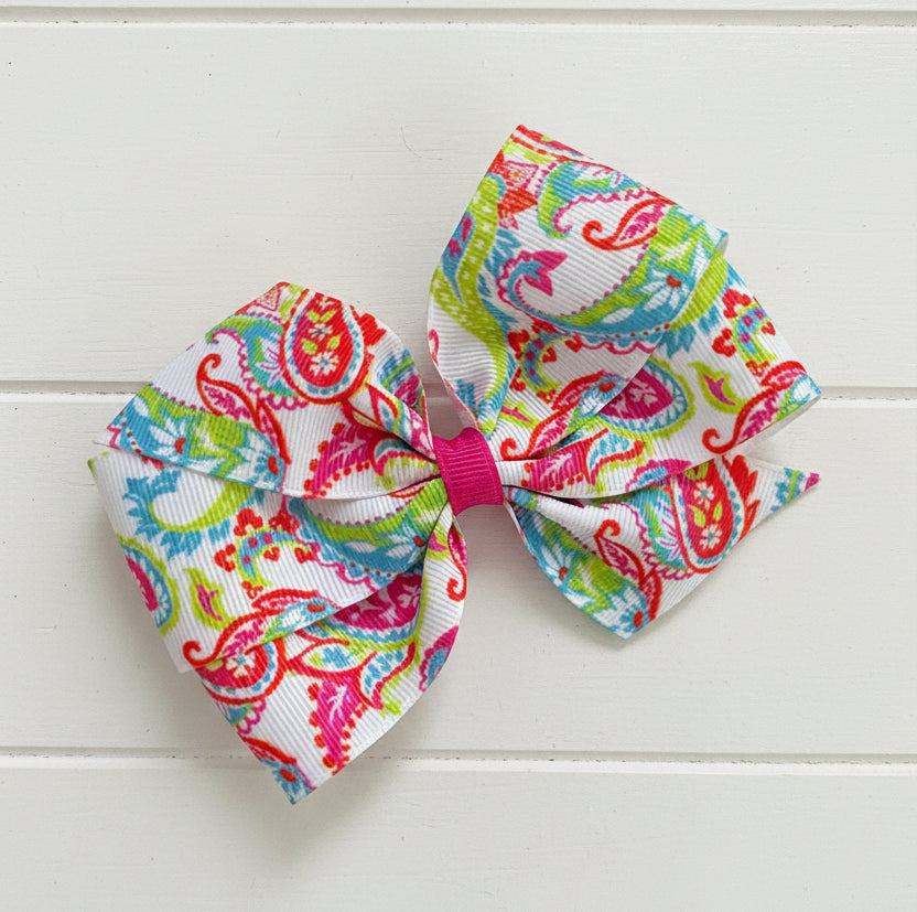 Colorful Paisley Print Hair Bow, girl, clip