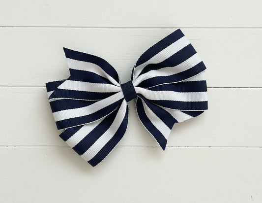 Blue & White Hair Bow, nautical, stripes, girl