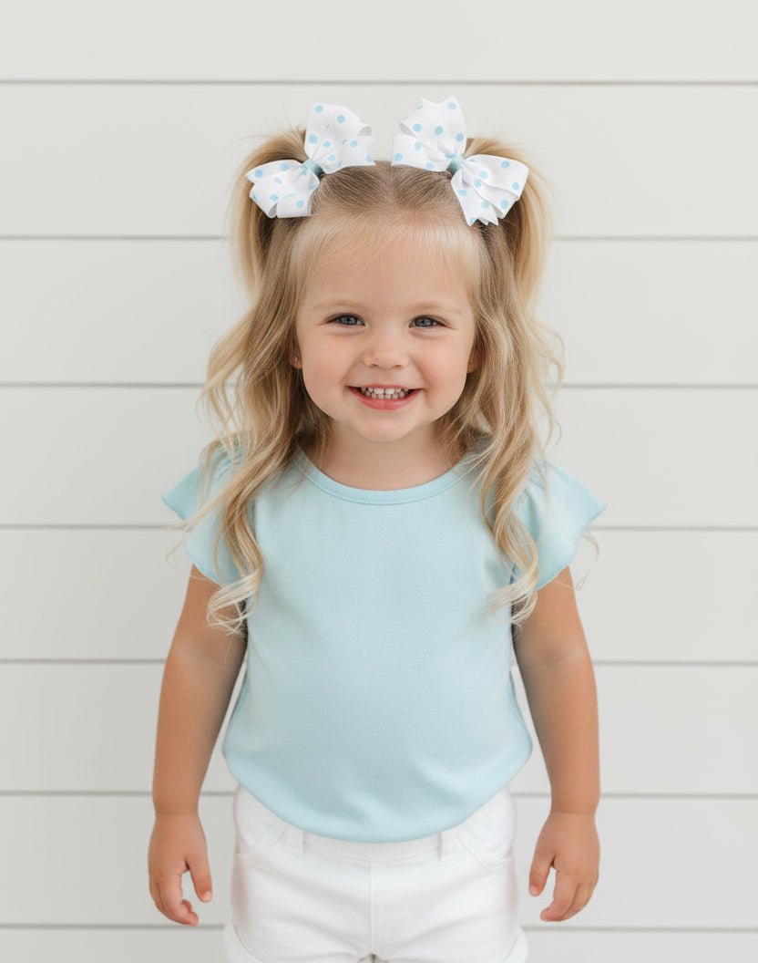 Small White Polka Dot Hair Bow, girl, clip, pinwheel