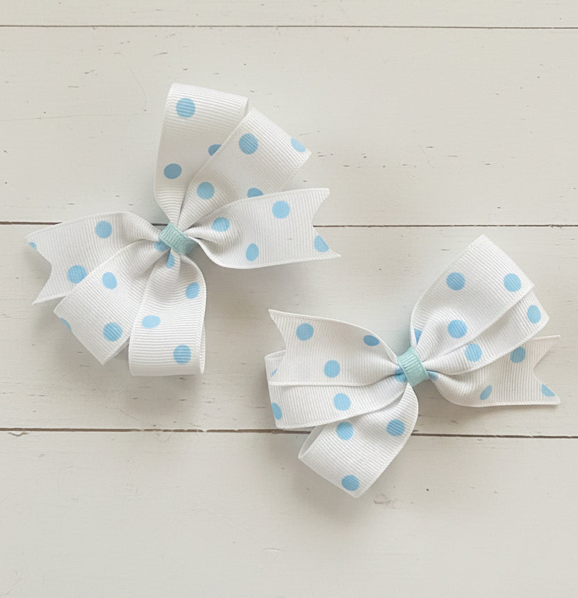 Small White Polka Dot Hair Bow, girl, clip, pinwheel