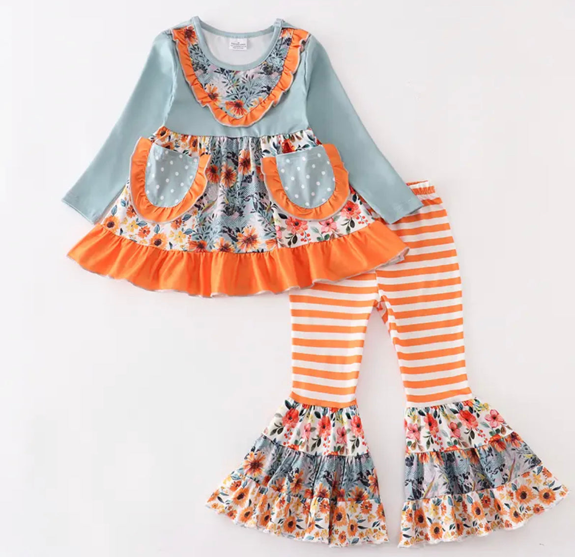 Mint & Orange Boutique Ruffle Outfit, girls, clothing, kids