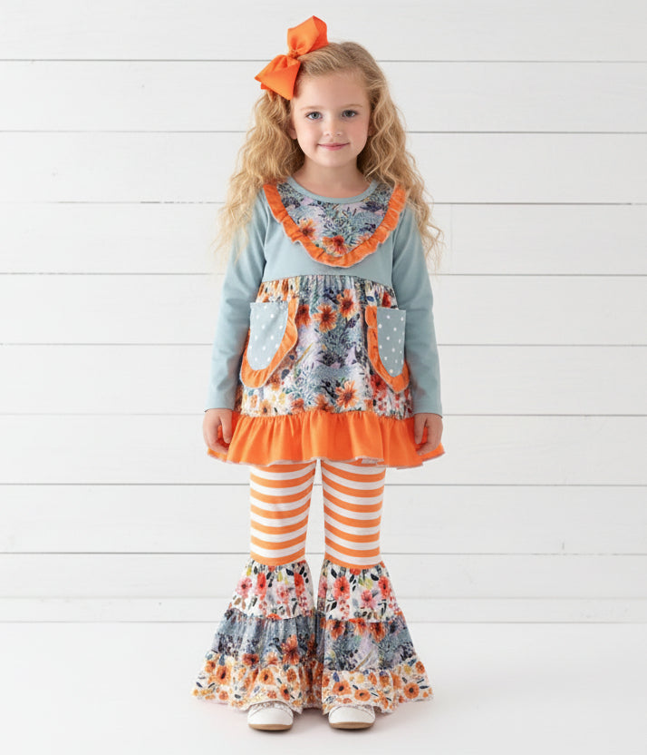 Mint & Orange Boutique Ruffle Outfit, girls, clothing, kids