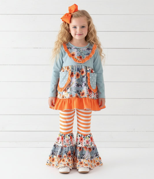 Mint & Orange Boutique Ruffle Outfit, girls, clothing, kids