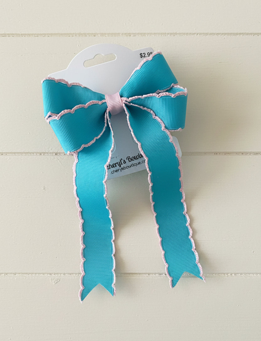 Aqua Blue Moonstitch Tail Bow, girl, kids, accessories, hair