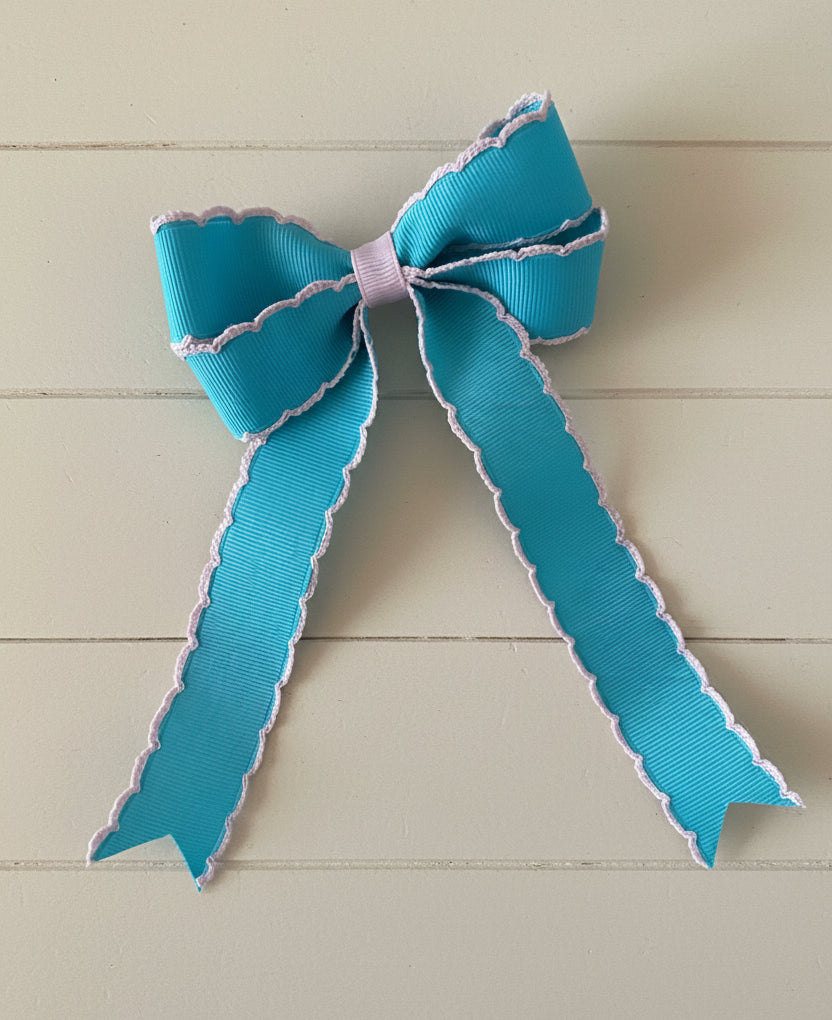Aqua Blue Moonstitch Tail Bow, girl, kids, accessories, hair