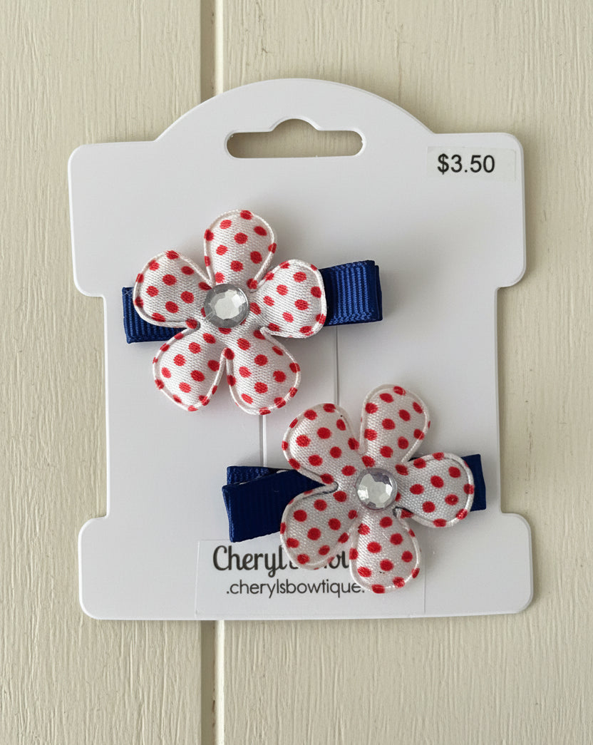 Blue, Red & White Flower Clip Set, girl, toddler, holiday