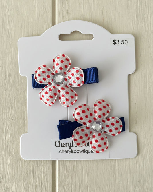 Blue, Red & White Flower Clip Set, girl, toddler, holiday