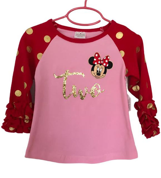 Polka Dot Minnie Ruffle Raglan, Two Birthday, girl, 2T