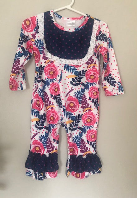 Girl's Rose Flower Romper, Long Sleeve, Milk Silk, Toddler