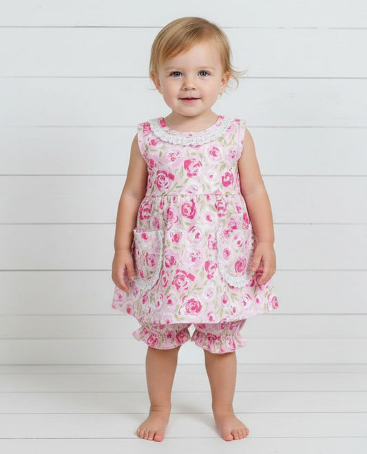 Pink Shabby Rose Toddler Short Set, Chic, Boutique, baby