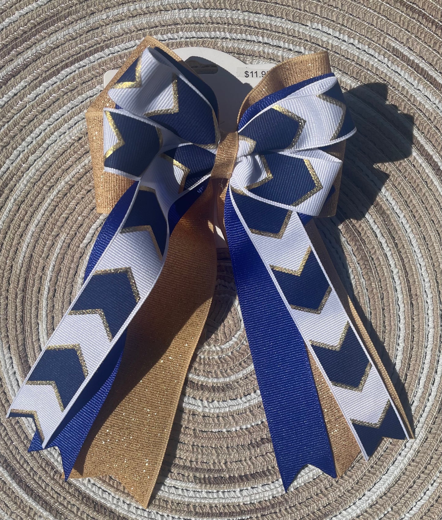 Equestrian Bow, Navy, Gold Glitter & White, Horse Show, Tails, Blue, barrette