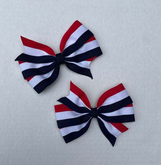 Striped Red, White & Blue Hair Bow, Holiday, Patriotic, 4th of July