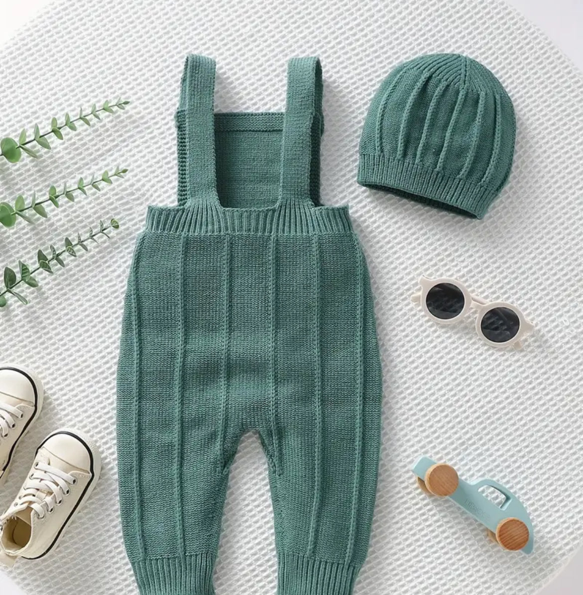 Green Knit Romper with Hat, gift, infant, baby