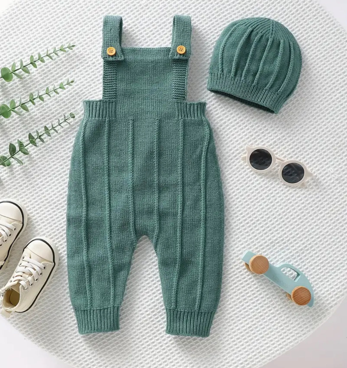 Green Knit Romper with Hat, gift, infant, baby